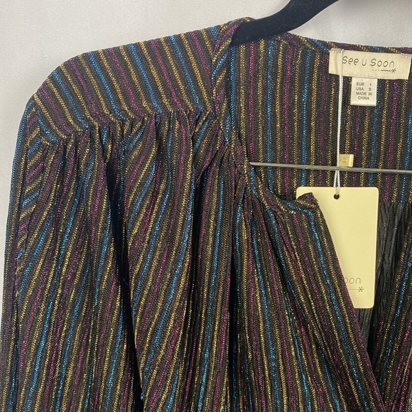 Anthropologie See U Soon Black Sparkle Multicoloured Blouse - Size Small - Picture 7 of 16